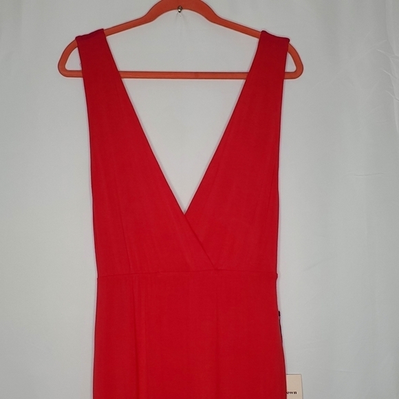 Superdown Erika Deep V Jersey Maxi Dress L Red Stretch Knit Prom Party NEW - Picture 4 of 16